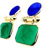 Image 2 : Intaglio Earrings Carved Blue and Green Onyx