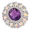 Image 1 : Amethyst Ring with Opal and Diamond-Framed Border