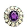 Image 2 : Amethyst Ring with Opal and Diamond-Framed Border