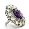 Image 3 : Amethyst Ring with Opal and Diamond-Framed Border