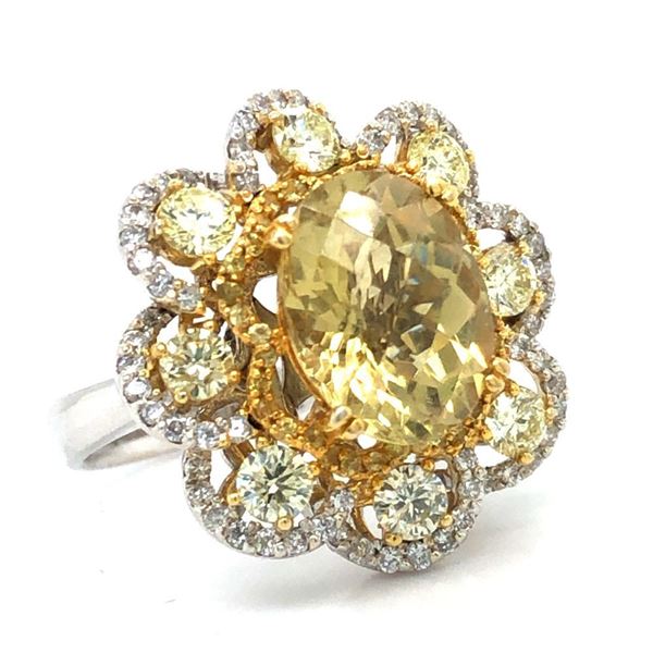 Yellow Sapphire Flower Ring-Yellow, Clear Diamonds