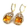 Image 2 : Golden Fire Opal and Diamond Dangling Earrings