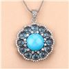 Image 4 : Turquoise, Blue Topaz, and Diamond Circle Necklace