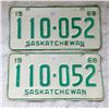 Image 1 : Matched pair of 1968 Saskatchewan license plates 110-052
