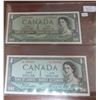 Image 1 : Lot of 2 Canadian 1954 Modified Portrait $1 notes with Consecutive Serial Numbers. Beattie-Coyne sig