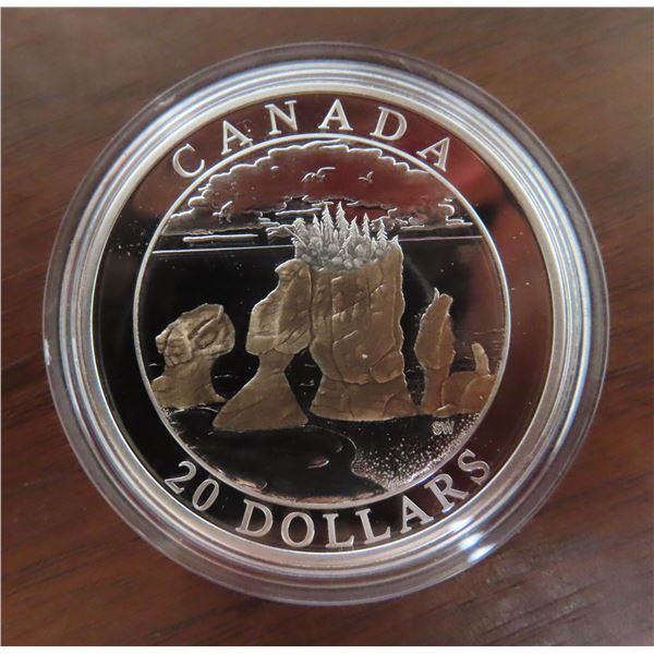 2004 Hopewell Rocks $20. 99.99% pure Silver. Gold Plated. Proof with Ultra Heavy Cameo. Housed in it