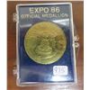 Image 1 : Expo 86 Official Medallion. Vancouver brass medal housed in its original plastic case.