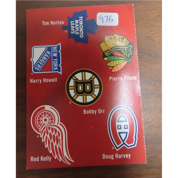 Original 6 NHL Hockey Greats Stamps. Includes Tim Horton, Doug Harvey, Bobby Orr, Harry Howell, Pier