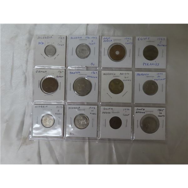 Lot of 12 African coins from Algeria, East Africa, Egypt, Ghana, Kenya, Morocco, Nigeria & South Afr