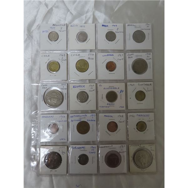 Lot of 20 Latin American coins from Argentina, Bolivia, Brazil, Chile, Colombia, Costa Rica, Ecuador
