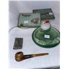 Image 4 : 2 Vintage ashtrays, tobacco box, pipe, and 2 cigarette tins