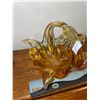Image 5 : Vintage, art glass, amber basket, and horn carving. Basket has chips on two corners
