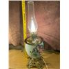Image 1 : Beautiful, vintage, hurricane lamp, hand-painted. Missing large, hurricane shade