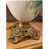 Image 2 : Beautiful, vintage, hurricane lamp, hand-painted. Missing large, hurricane shade