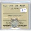 Image 1 : 1950 Canadian ten cent ICCS graded MS-64