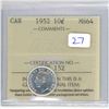 Image 1 : 1952 Canadian ten cent ICCS graded MS-64