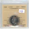Image 1 : 1949 Canadian 25 cents ICCS graded MS-63