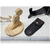 Image 2 : Assorted items - Plate holders, Wooden stick figure phone holder, knife case