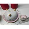 Image 9 : Royal Albert cream n sugar, Meito handpainted jam dish w/ ladle & 4 candles