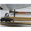 Image 3 : set of antique cross country skis and 2 pairs of bamboo poles