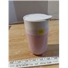Image 1 : Double walled ceramic slant to go mug- pink & white