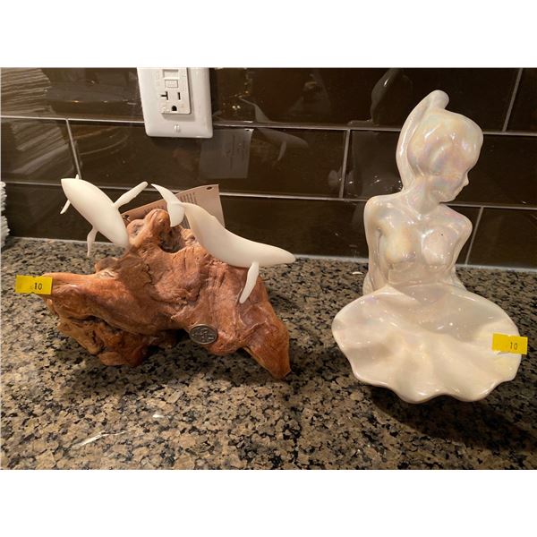 Humpback Whale Statue By John Perry And Iridescent Mermaid Candy Dish