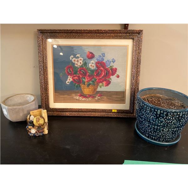 Floral Arrangment Framed Embroidery 19.5 x 17.5 And Other Home decor