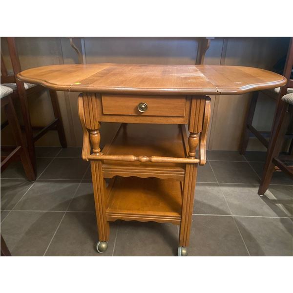 Vintage Wooden Serving Trolley With Foldable Flaps 42L x 28w x 29T