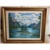 Image 1 : Framed Mountain Lake Needle Point Art 26 x 22