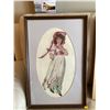 Image 1 : Framed Embroidered Pink Lady 15 x 23