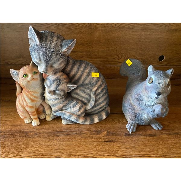 Plastic Cat 10T And Wooden Squirrel Statues 8T
