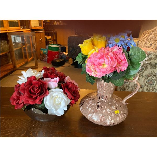 Set Of Decorative Vases With Fake Flowers