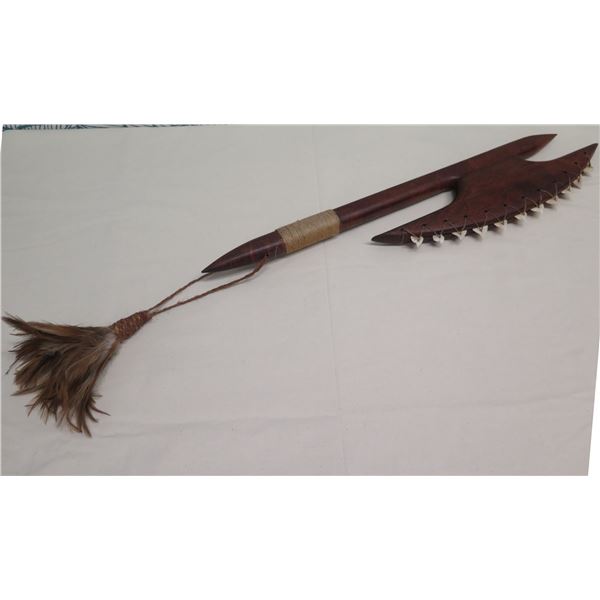 Koa Wood Replica of Historic Weapon w/ Shark Teeth Tied into Edges 33"L