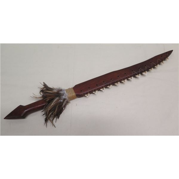 Koa Wood Replica of Historic Weapon w/ Shark Teeth Tied into Edges 26"L