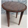 Image 1 : Round Koa Wood Table w/ Carved Anthurium Flowers, Signed, 17.5"dia, 18"H