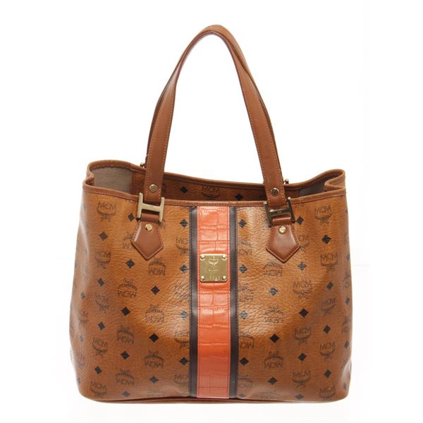 MCM Cognac Visetos Leather Shoulder Bag