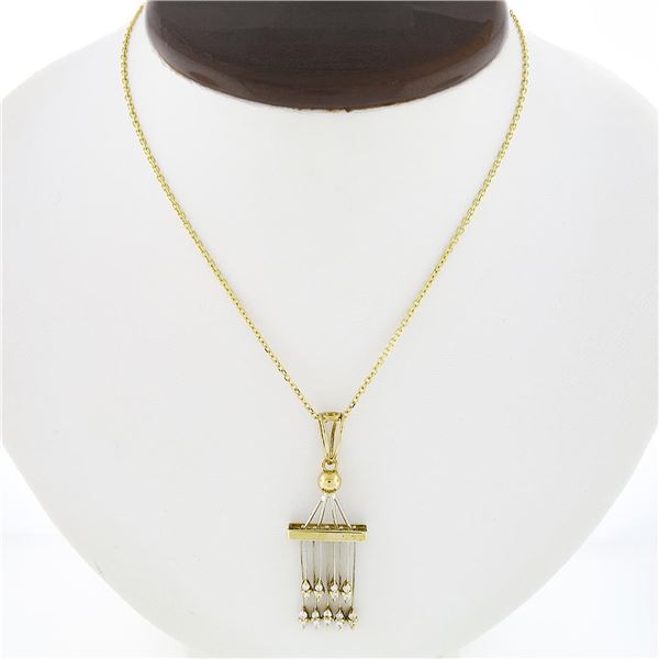 Unique Vintage 14k TT Gold Diamond Tiered Bar Tassel Dangle Pendant Necklace