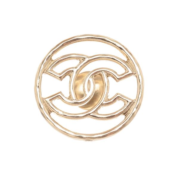 Chanel Silver Metal Round CC Brooch