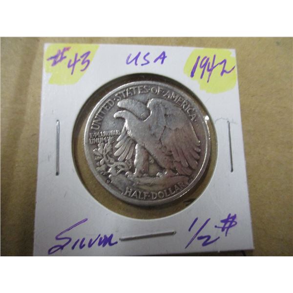 1942 USA WALKING LIBERTY SILVER HALF DOLLAR