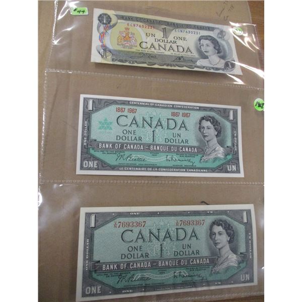 1973, 1967 & 1954 LAST OF CANADA $1 BILLS