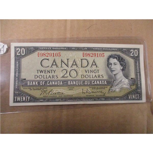 1954 BANK OF CANADA LEGAL TENDER $20 BILL