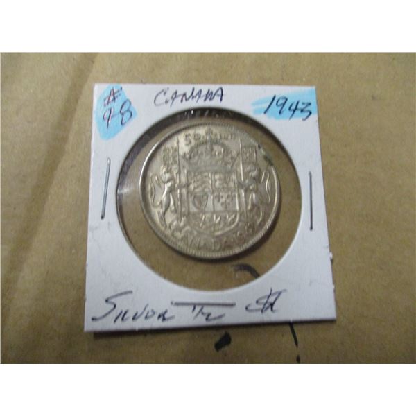 1943 CANADA KING GEORGE VI SILVER HALF DOLLAR