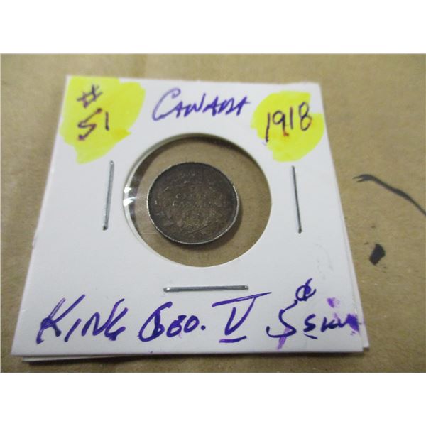 1918 CANADA KING GEORGE V SILVER FIVE CENT