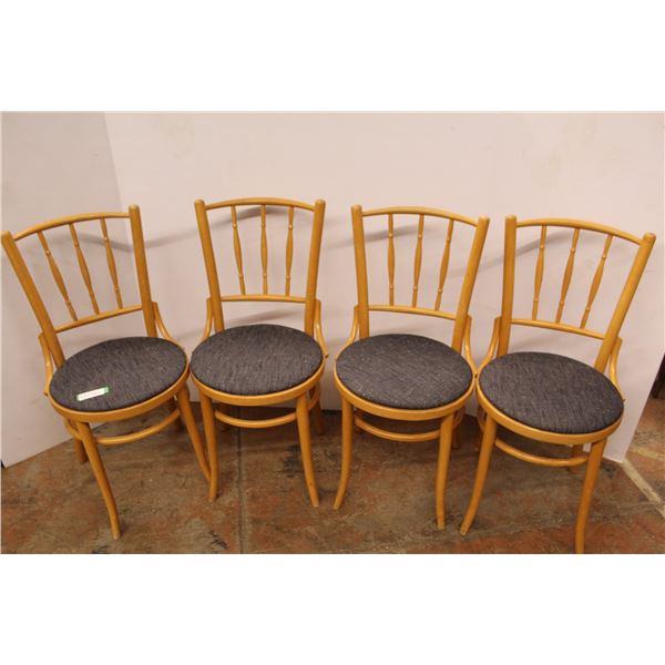 * (4) Wooden Chairs With Upholstered Seats