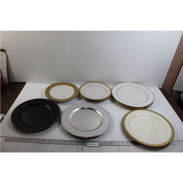 Bombay Store Collection - (8) Fancy Charger Plates, (5) Gold Trim Plates