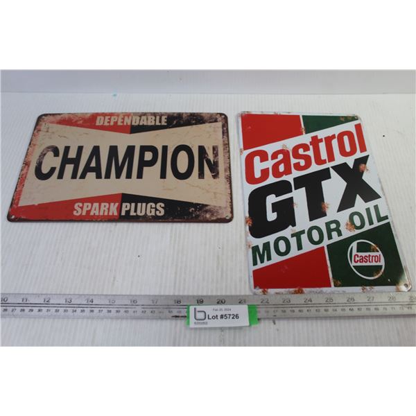 (2) Metal Signs - Castrol, Champion