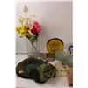 Image 2 : (22) Glass Plates, (3) Insect Netted Headwear, (5) Coffee Travel Mugs, Large Rectangular Vase with F