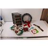 Image 1 : Christmas Decor - Vintage Glass Gift Ornaments (1 broken) , Wreath, Oven Mits, Towel & Lot Bags