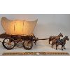 Image 2 : FOLK ART COVERED WAGON LAMP W/ HORSES & DRAW BAR
