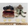 Image 1 : LOT OF 2 - CARL WETZLAR PILOT BINOCULARS W/ CASE - CN WALL MOUNTED OIL LAMP